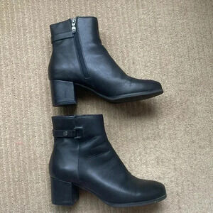 ARTICA Leather Ankle Boots, small medium heel, black, size 8.